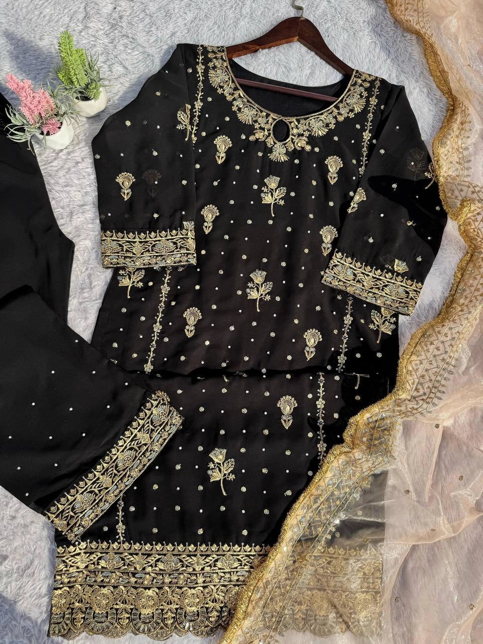 Embroidery And Sequins Work Sharara Suit