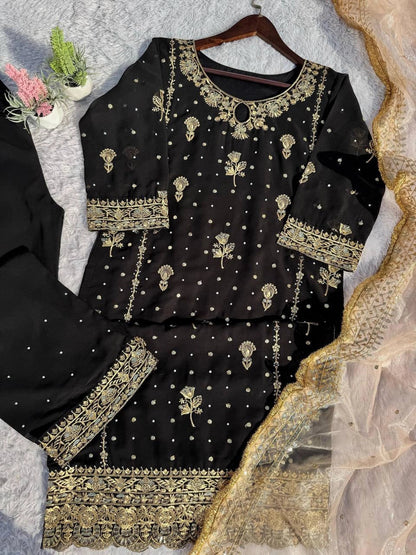 Embroidery And Sequins Work Sharara Suit