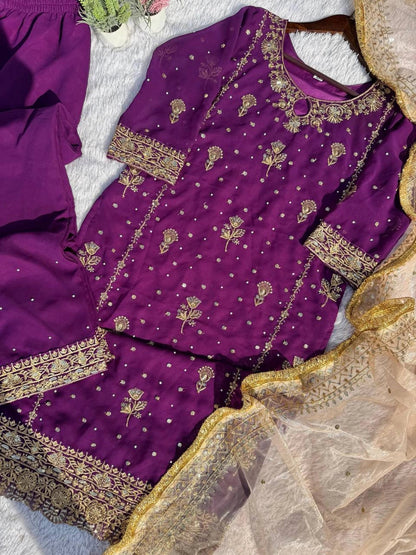 Embroidery And Sequins Work Sharara Suit