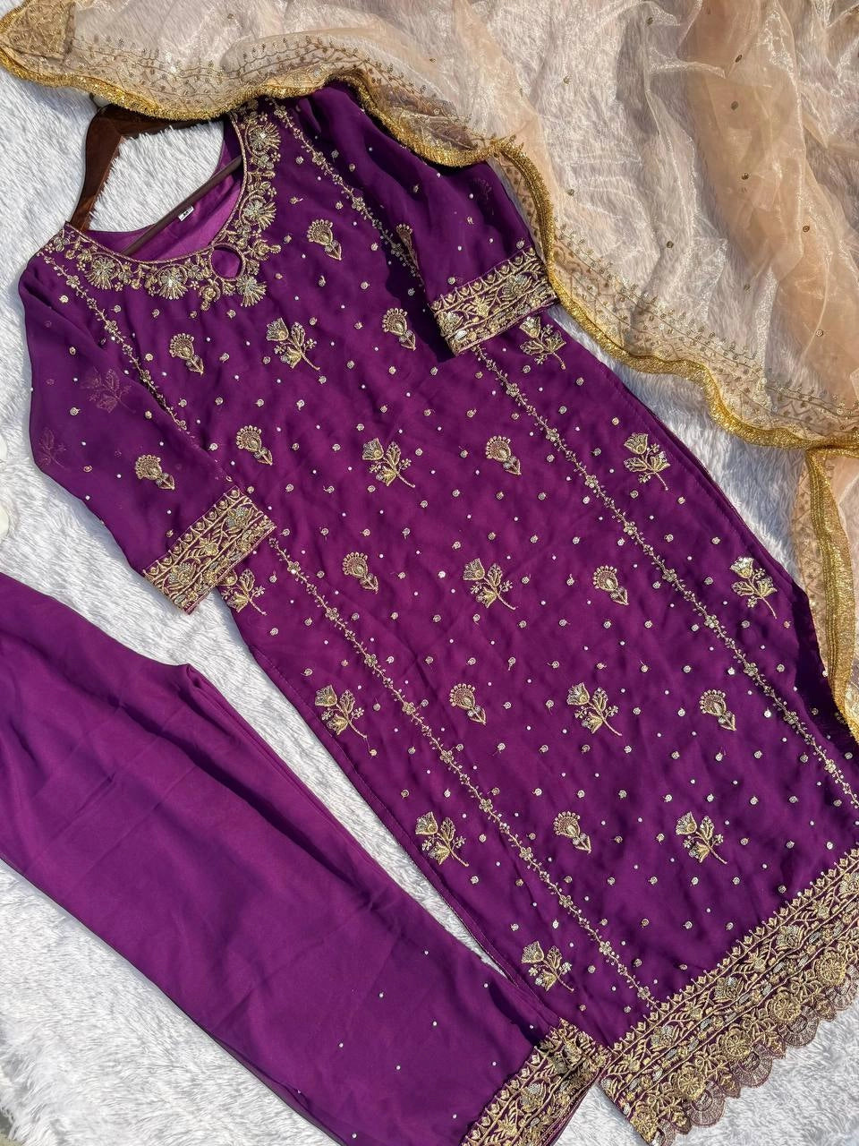 Embroidery And Sequins Work Sharara Suit