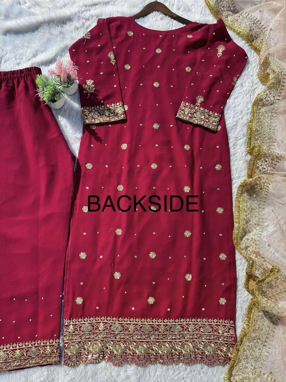 Embroidery And Sequins Work Sharara Suit