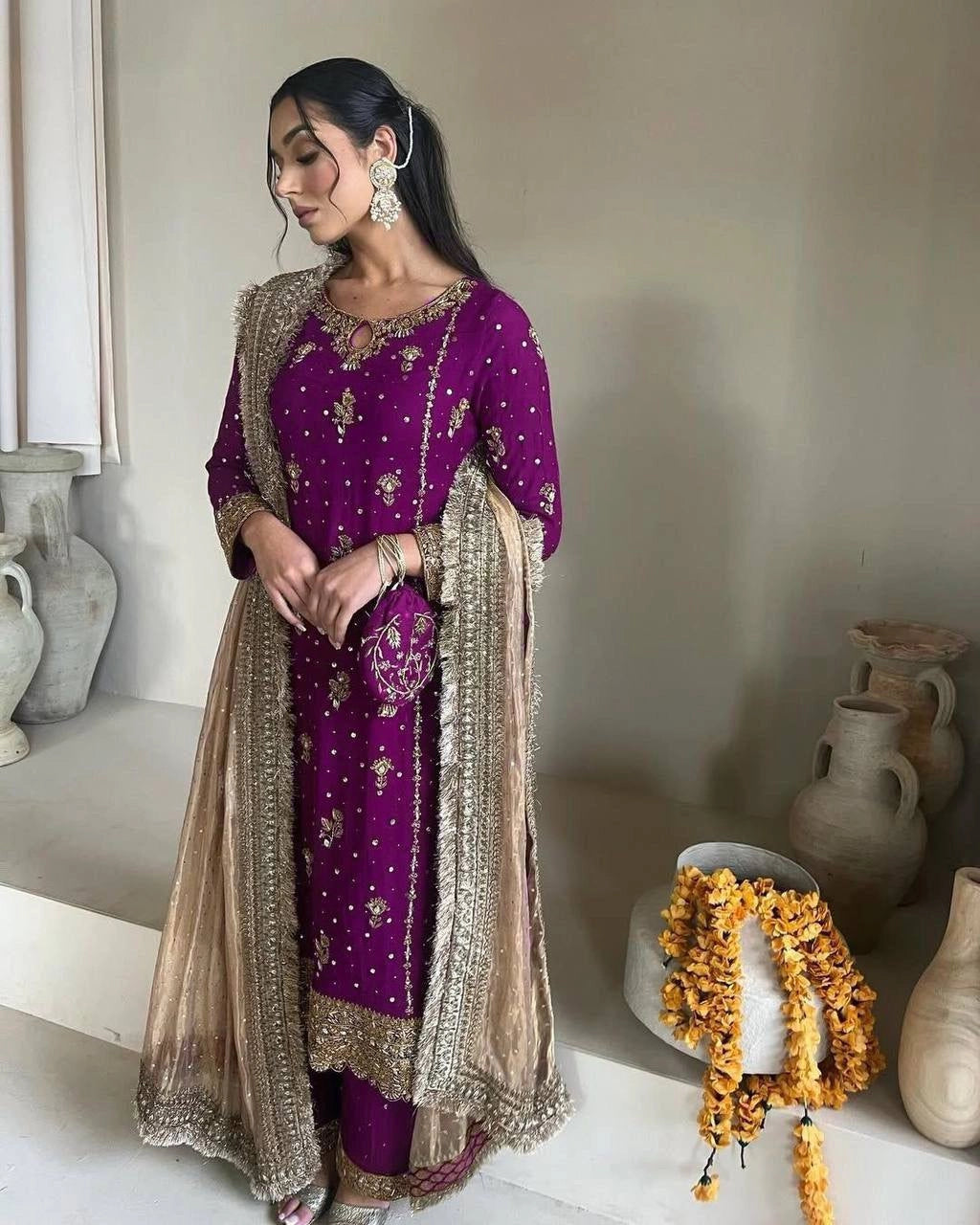 Embroidery And Sequins Work Sharara Suit
