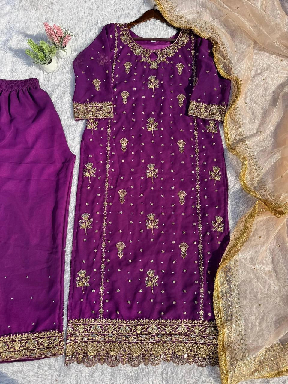 Embroidery And Sequins Work Sharara Suit