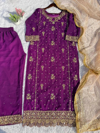 Embroidery And Sequins Work Sharara Suit
