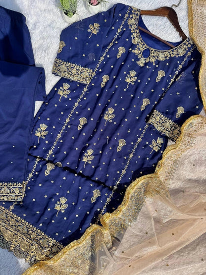 Embroidery And Sequins Work Sharara Suit