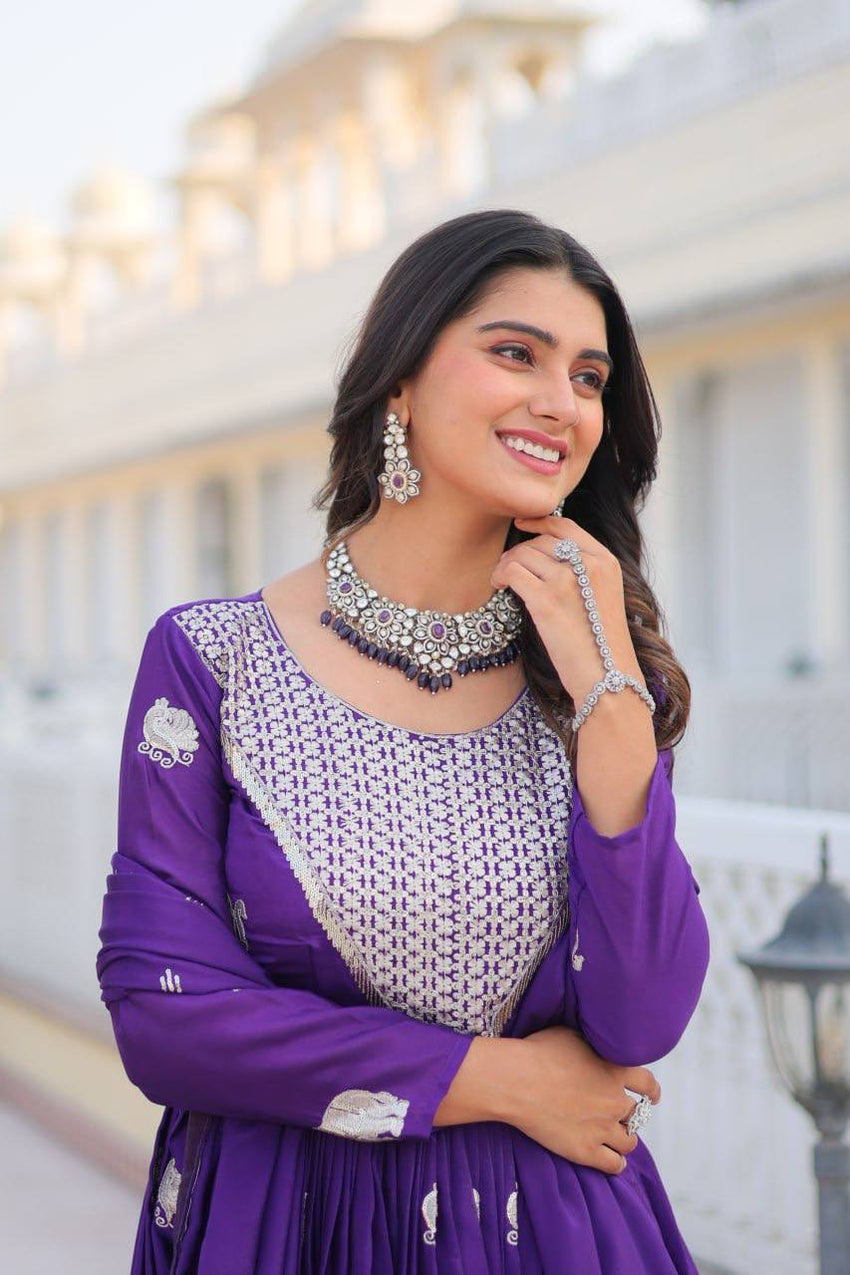 Fox Georgette Heavy Embroidered Gown with Dupatta