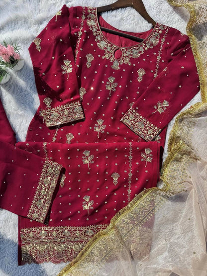 Embroidery And Sequins Work Sharara Suit