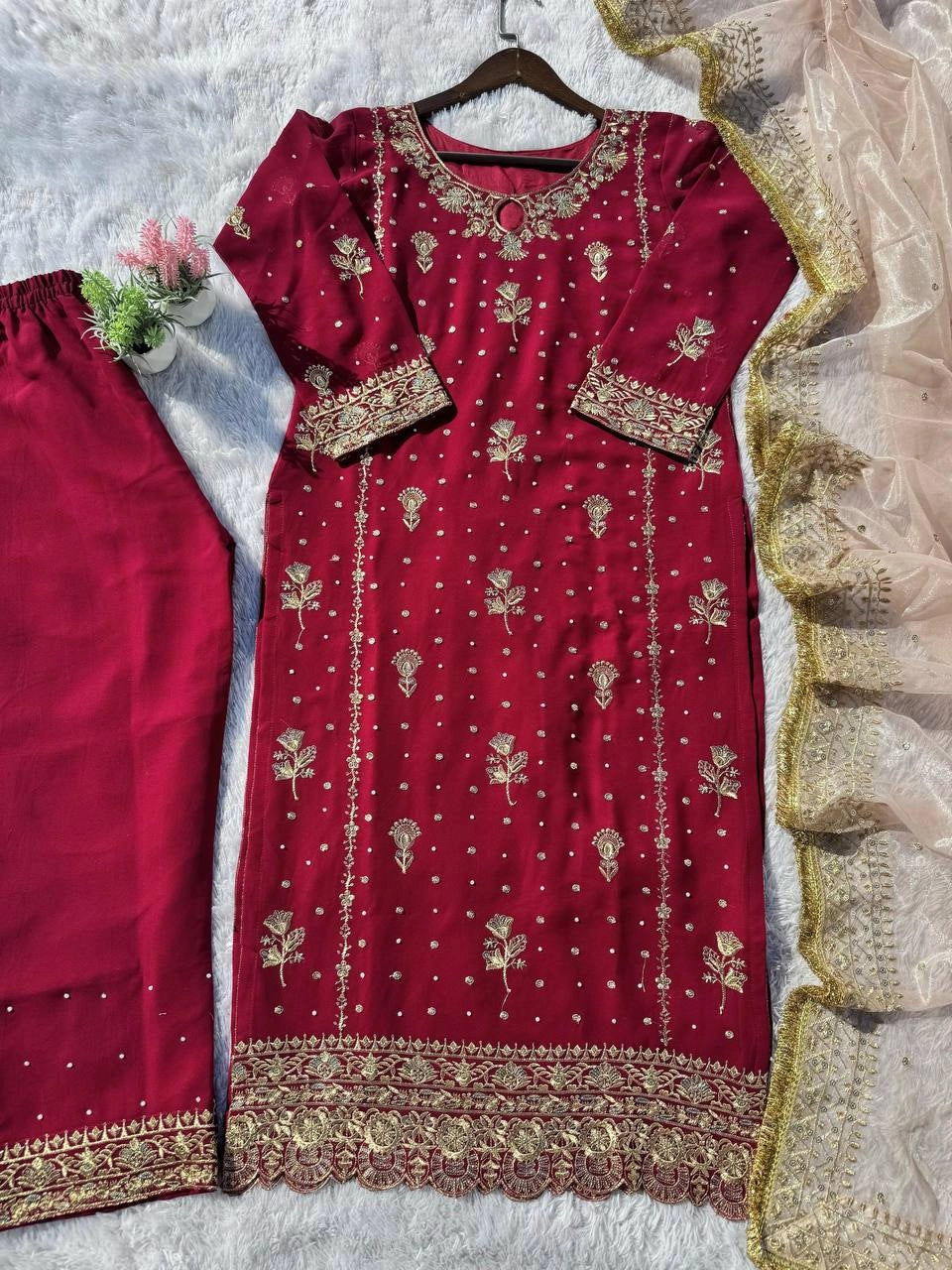Embroidery And Sequins Work Sharara Suit
