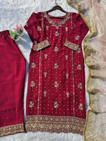 Embroidery And Sequins Work Sharara Suit