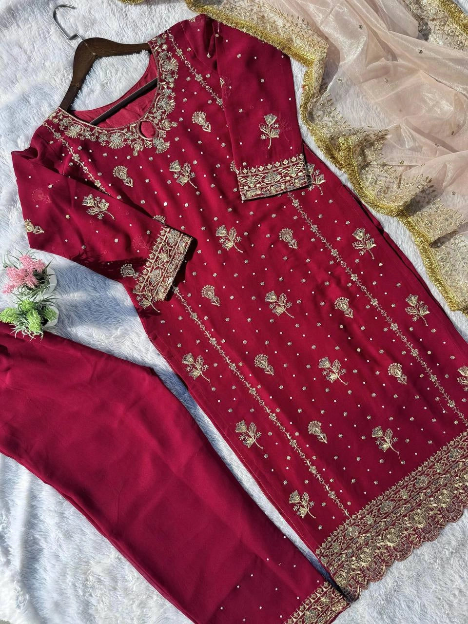 Embroidery And Sequins Work Sharara Suit