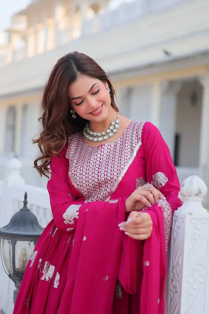 Fox Georgette Heavy Embroidered Gown with Dupatta