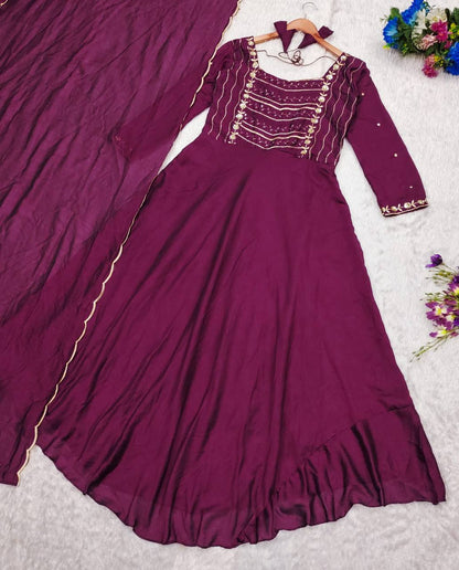 Wine Cutwork Anarkali