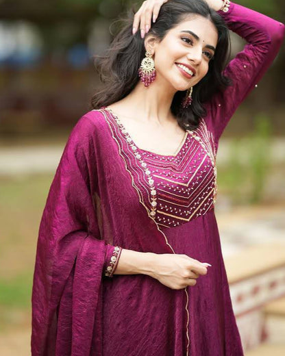 Wine Cutwork Anarkali