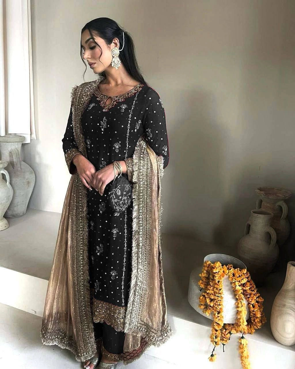 Embroidery And Sequins Work Sharara Suit