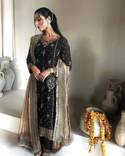 Embroidery And Sequins Work Sharara Suit